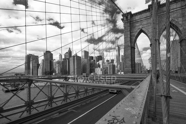 USA, New York City, view from Brooklyn Bridge and Manhattan cityscape — Stock Photo