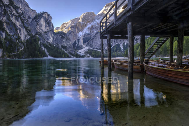 Italy South Tyrol Pragser Wildsee Nautical Vessel Mountain