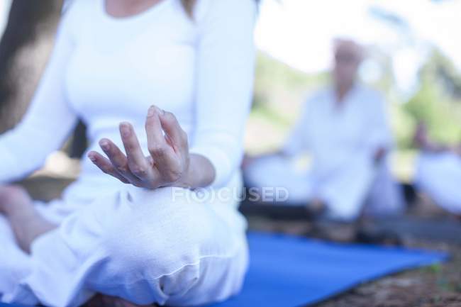 Cropped image of woman practicing yoga outdoors — Stock Photo
