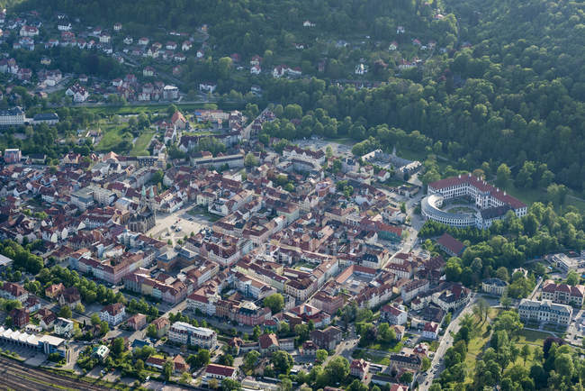 Germany, Meiningen, aerial view of the old town with Elisabethenburg Castle — Stock Photo