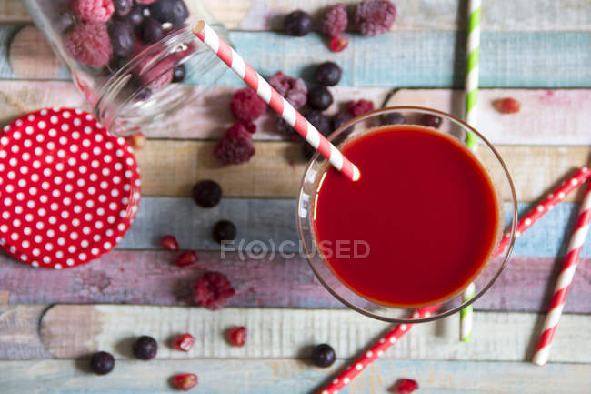 Top view of Glass of red fruit smoothie — Stock Photo