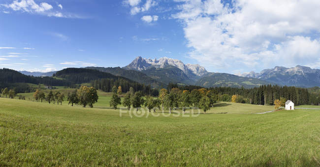 Austria, Estado de Salzburgo, Pongau, Werfenweng, pastos de montaña, Hochkoenig en el fondo - foto de stock
