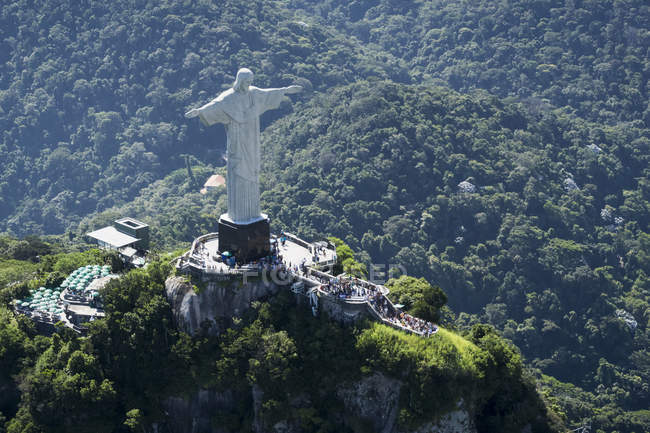 Brazil Rio De Janeiro Corcovado Mountain With Statue Of Christ The Redeemer Sky Biblical Figure Stock Photo