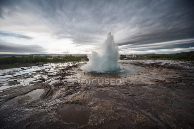 Islande, Strokkur geyser sur terre pendant la journée — Photo de stock