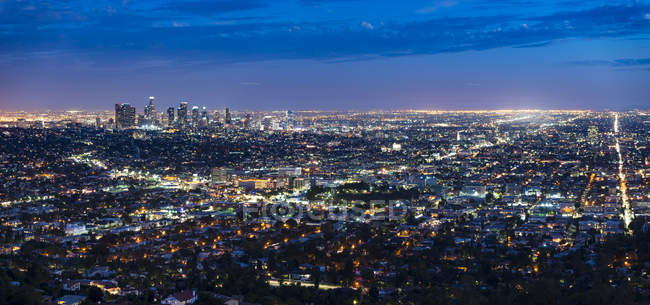 USA, Los Angeles skyline at night, panorama — Stock Photo