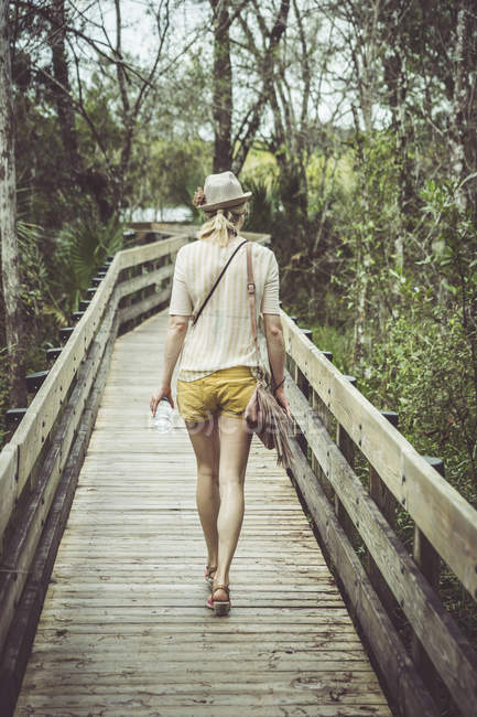 США, Флорида, Форт Майерс, шість миля кипарис Slough зберегти, жінка на boardwalk — стокове фото