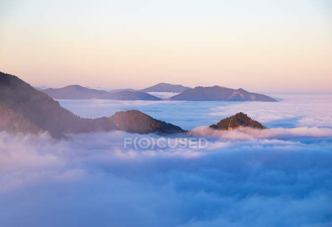 Sonnenuntergang am Jochberg, Morgenstimmung, Bayerische Voralpen, Bayern, Deutschland — Stockfoto