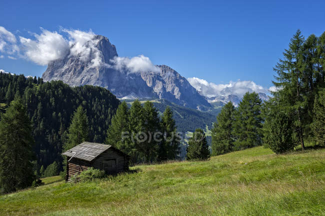 Italia, Dolomiti, Val Gardena, Dolomiti, Veduta di Langkofel e Plattkofel — Foto stock