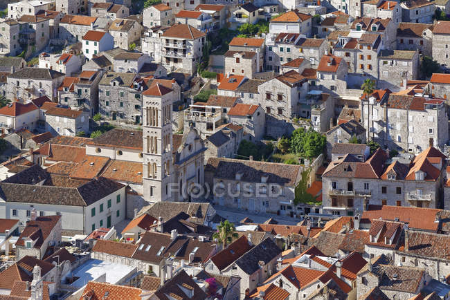 Croácia, Ilha de Hvar, cidade aérea de Hvar com vista para a Catedral — Fotografia de Stock