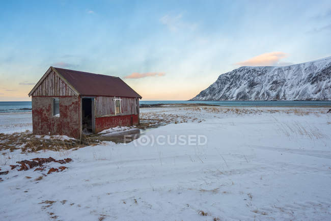 View Of Abandoned Red Cabin Lofoten Norway Built Structure