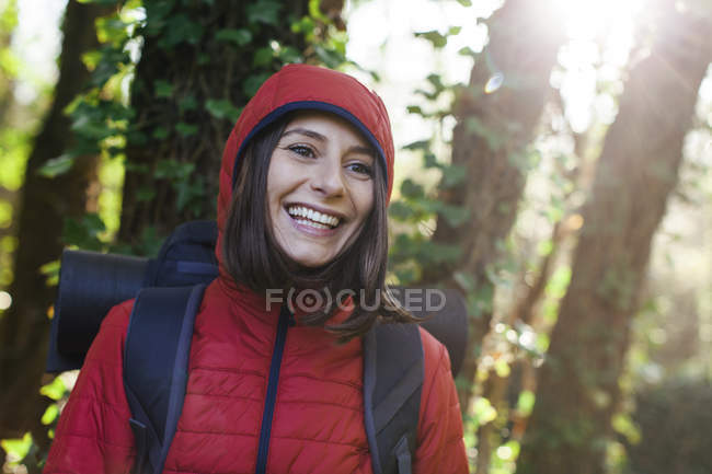 Spain, Catalunya, Girona, portrait of happy female hiker in the nature — Stock Photo