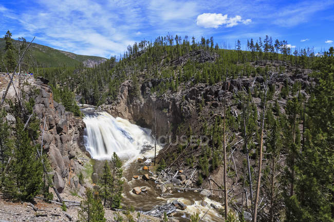Estados Unidos, Parque Nacional de Yellowstone, Vista a Gibbon Falls - foto de stock