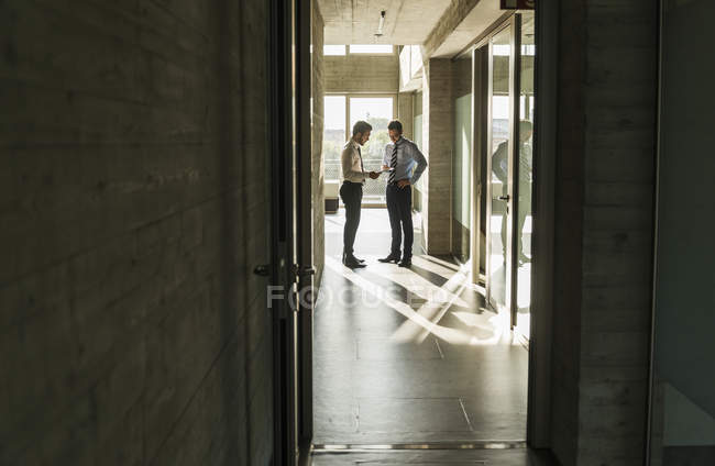 Two businessmen standing in office hall — Stock Photo