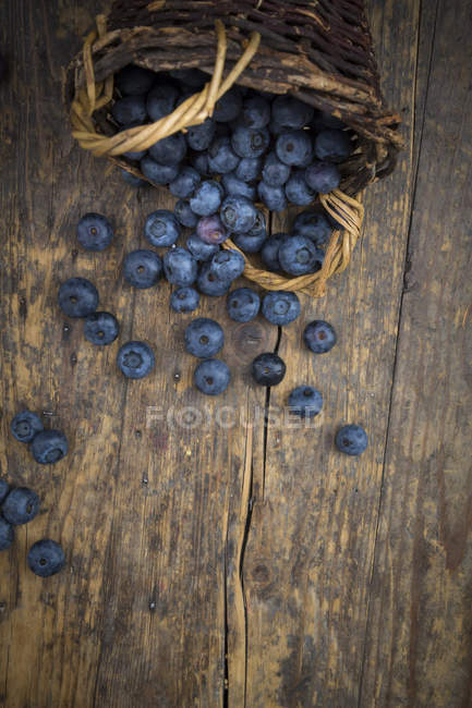 Mirtilli e cesto di vimini — Foto stock