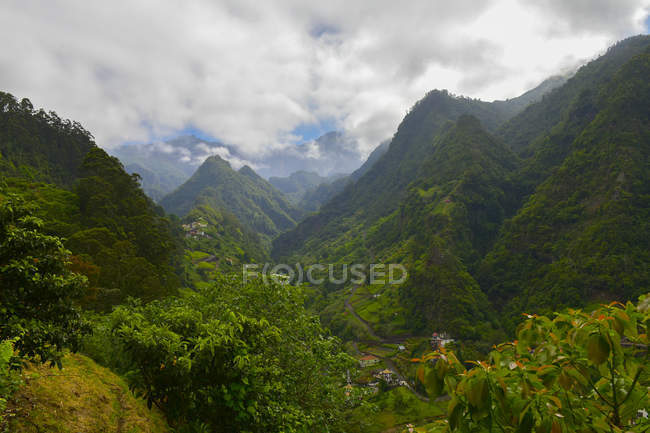 Portugal, Madeira, Porto da Cruz vista aérea das montanhas verdes — Fotografia de Stock
