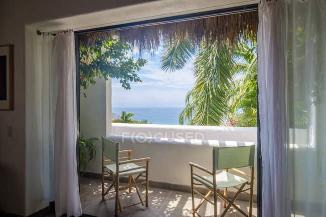 View to the sea from loggia of a residential home indoors — Stock Photo