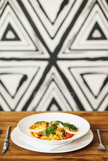 Pasta in plate on the table — Stock Photo
