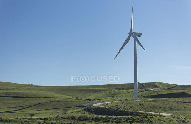 Cádiz, Andalucía, Tarifa, Turbina eólica sobre hierba verde - foto de stock