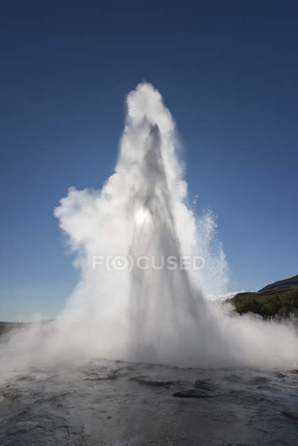 Iceland Strokkur Geyser At Backlight Color Image Blue Sky Iceland Strokkur Geyser At Backlight Color Image Blue Sky Stock Photo 180243552