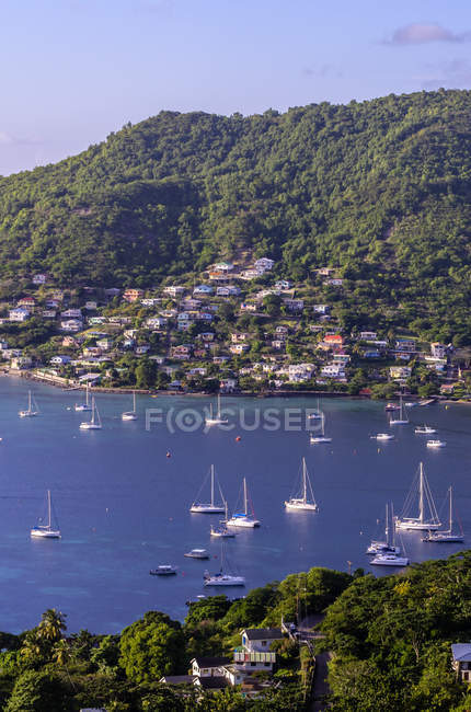 Caribbean, Antilles, Lesser Antilles, Grenadines, Bequia, Bay with sailing boats — Stock Photo