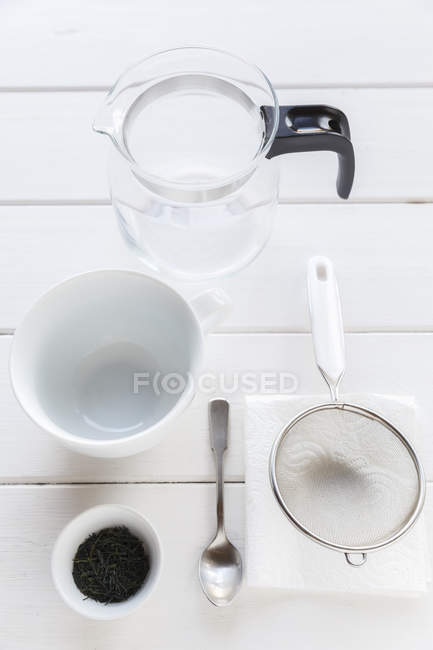 Utensilien zur Zubereitung von grünem Tee — Stockfoto
