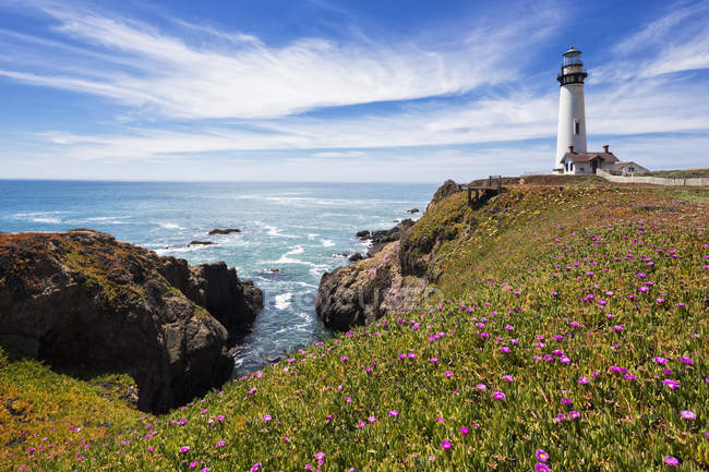 Estados Unidos, California, Big Sur, Costa del Pacífico, Byway panorámico nacional, Vista al faro de Pigeon Point — Stock Photo