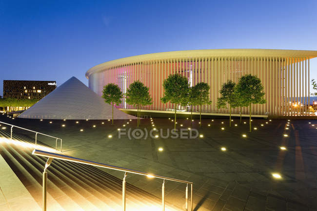 View of Philharmonie Luxembourg in evening, Architect Christian de Portzamparc, Kirchberg, Luxembourg — Stock Photo