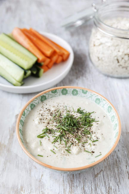 Vegetable sticks with oat dip — Stock Photo