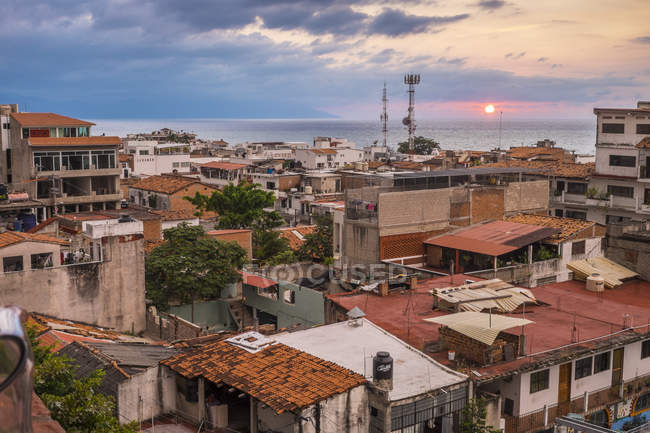 Mexico, Jalisco, aerial View of Puerto Vallarta at sunset — Stock Photo