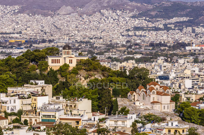 Greece, Athens, cityscape with church and observatory — Stock Photo