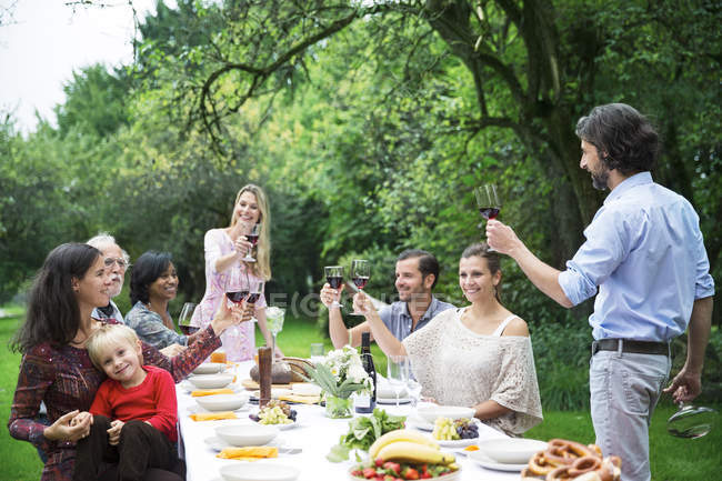Man Toasting With Red Wine On A Garden Party Senior Adults Grandfather Stock Photo 181289368