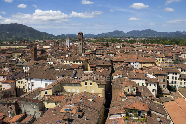 Italia, Toscana, Provincia di Lucca, Lucca, Paesaggio urbano, Vista da Torre Guinigi — Foto stock