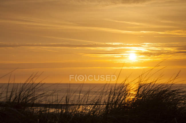 Germany, Lower Saxony, East Frisia, Wangerooge, North Sea Coast at sunset — Stock Photo