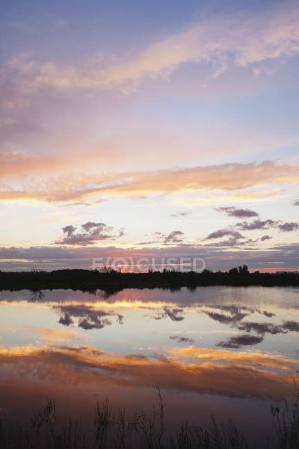 France, View of saltwater lagune at sunset — Stock Photo