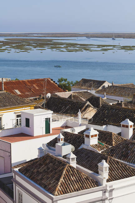 Portugal, Faro, Aerial view of historic centre rooftops — Stock Photo