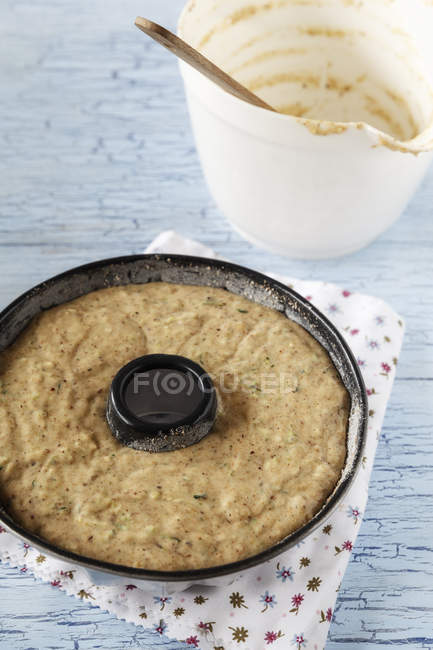 Ingredients for making zucchini nut cake on table — Stock Photo