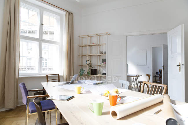 Interior view of workspace in modern empty office — Stock Photo