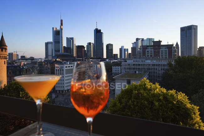 Germany, Hesse, Frankfurt, glasses in front of financial district in the district — Stock Photo
