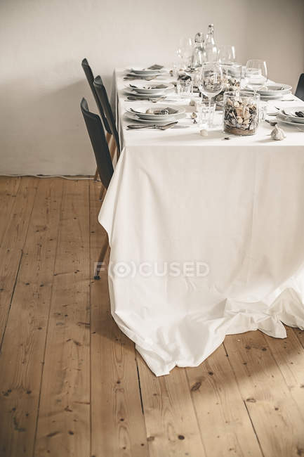 Festive laid table, maritime theme with shells — Stock Photo