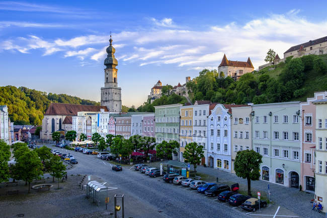 Germania, Baviera, Burghausen paesaggio urbano visto dall'alto — Foto stock