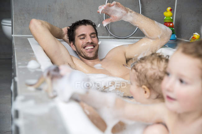 Brothers daddy messy shower