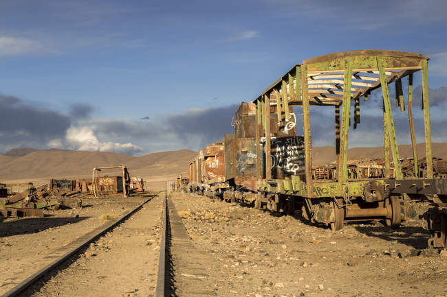 South America, Bolivia, Salar de Uyuni, train cemetery, wreck of a ...