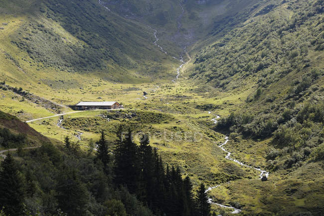 Austria, Vorarlberg, Verwall Alps, Upper Wasserstuben-Alpe, Wasserstubental valley 1during daytime — Stock Photo