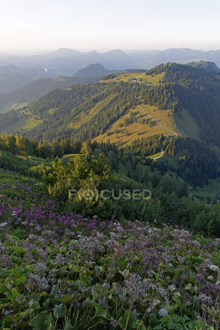 Germany, Upper Bavaria, Berchtesgadener Land, Hoher Goell, sundown over hills — Stock Photo