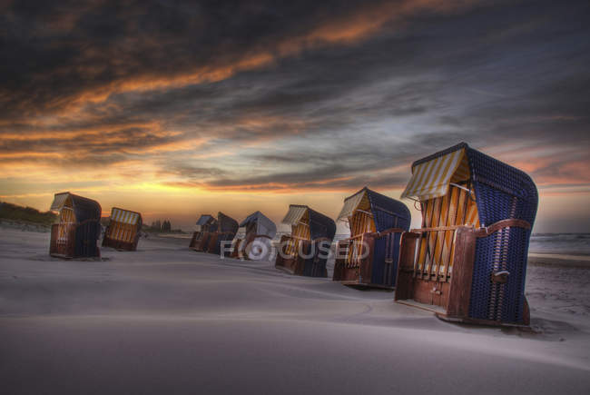 Germany Roofed Wicker Beach Chairs At Baltic Sea Outdoor Sunset Stock Photo 182501264