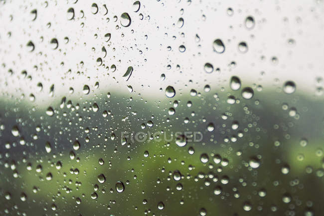 Raindrops on window on blurred background — Stock Photo