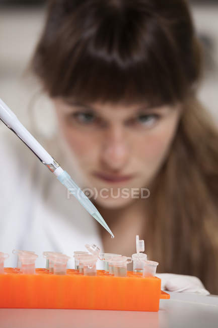 Scientist working with pipette and test tubes — Stock Photo