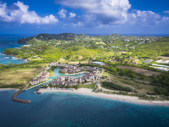 Caraïbes, Sainte-Lucie, Rodney Bay, Cap Estate, photo aérienne de Hotel The Landings — Photo de stock