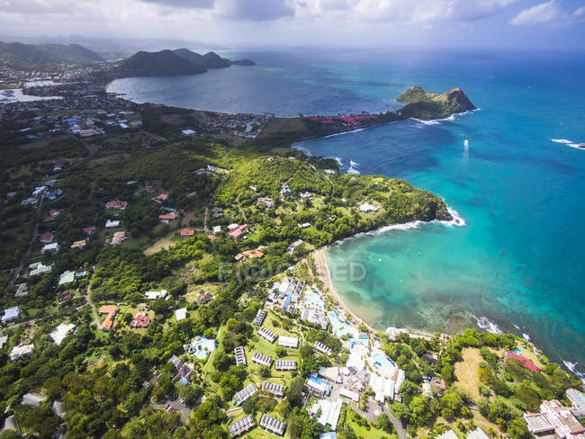 Caribbean, St. Lucia, Cap Estate, Cottan Bay Village, aerial photo of Smugglers Cove Resort — Stock Photo