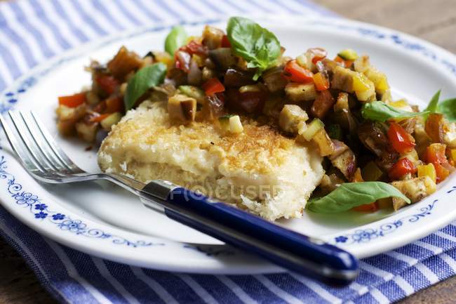 Tempeh fillet with Date Ratatouille Relish — Stock Photo